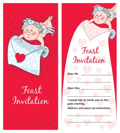Cupid with a letter, Valentine`s day postcard, Invitation, templateのイラスト素材