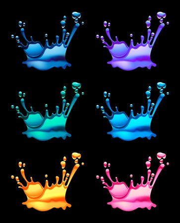 Set of splashing water drops, black background, vectorのイラスト素材