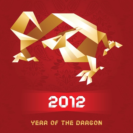 Origami Dragon, 2012 Year - Gold&Redのイラスト素材