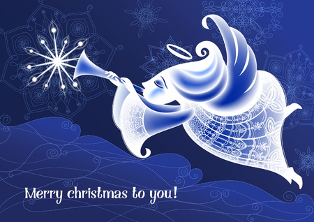 Christmas Angel flies and plays the trumpetのイラスト素材