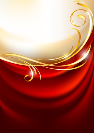Red fabric curtain on gold background.のイラスト素材