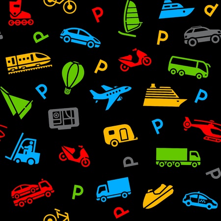 Seamless background, colors icons transportのイラスト素材