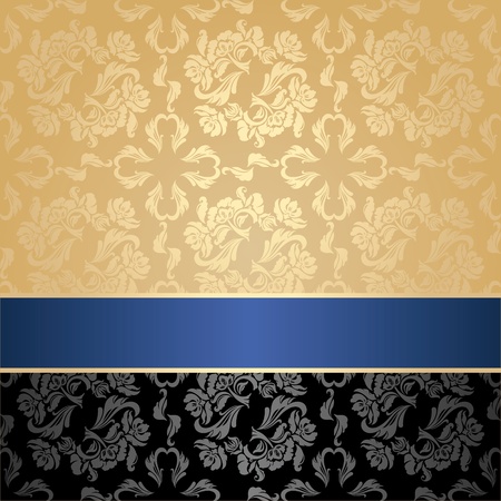Seamless pattern, floral decorative background, blue ribbonのイラスト素材