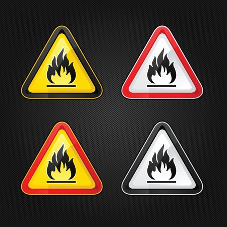 Hazard warning triangle highly flammable warning set signのイラスト素材