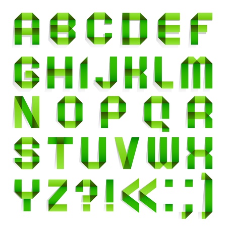 Alphabet folded paper - Green letters のイラスト素材