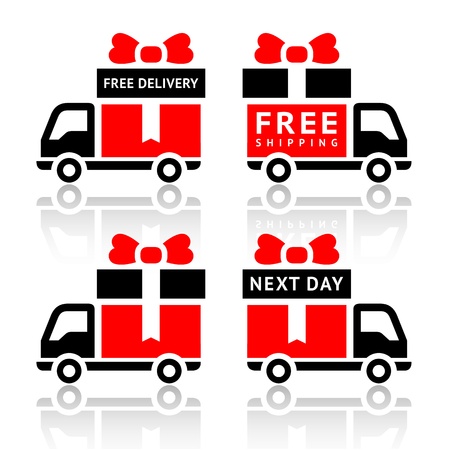 Set of truck red icons - free deliveryのイラスト素材