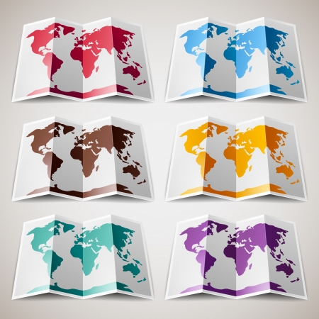 Set of colorful Maps of the Worldのイラスト素材