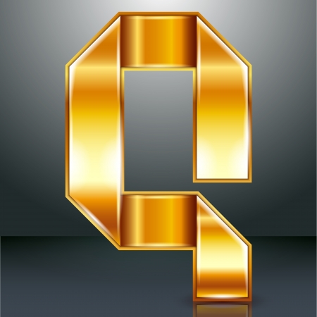 Font folded from a golden metallic ribbon - Letter Q. Vector illustration .のイラスト素材