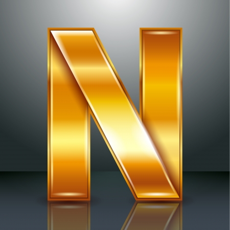 Font folded from a golden metallic ribbon - Letter N. Vector illustration 10eps.のイラスト素材