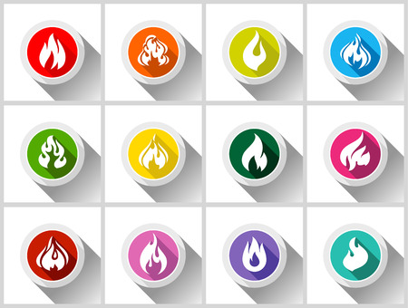 Fire flames, set buttons with shadow in circle shape-01のイラスト素材