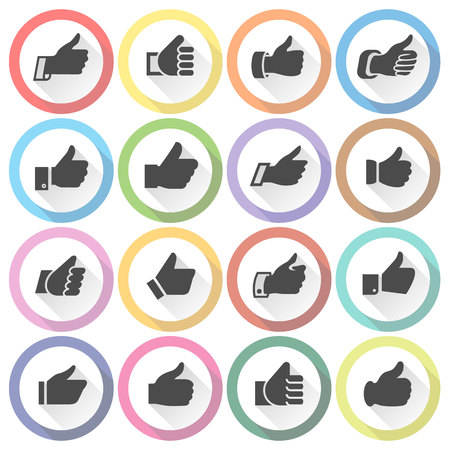 Thumbs up, set light round buttons, vector illustrationのイラスト素材