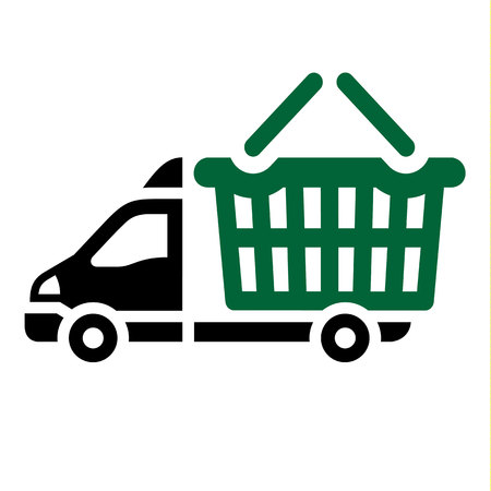 Delivery trucks with food basket, flat iconのイラスト素材