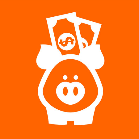 White piggy bank on a orange squareのイラスト素材