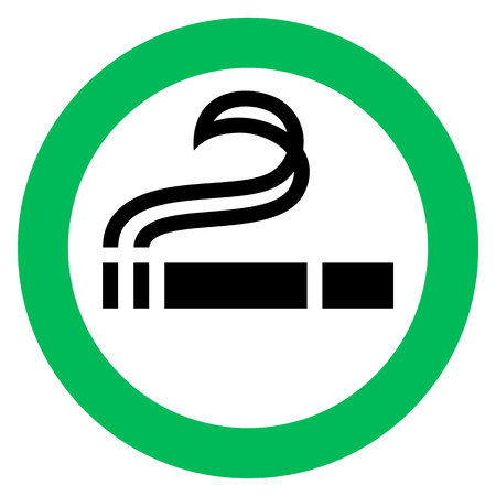 smoking area sign, cigarette in green circle. Vector illustration.のイラスト素材