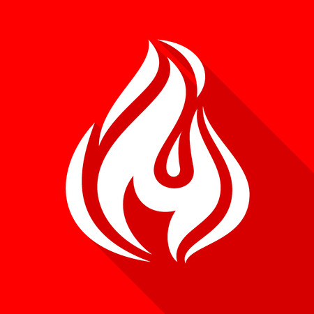 Fire, flames icons with shadow on a square shape illustration.のイラスト素材