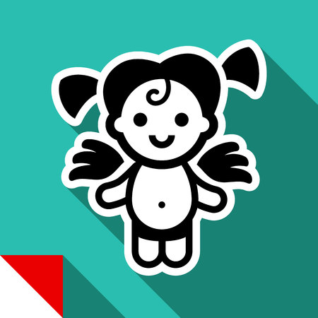 Cupid color square illustration with shadow on green background.のイラスト素材