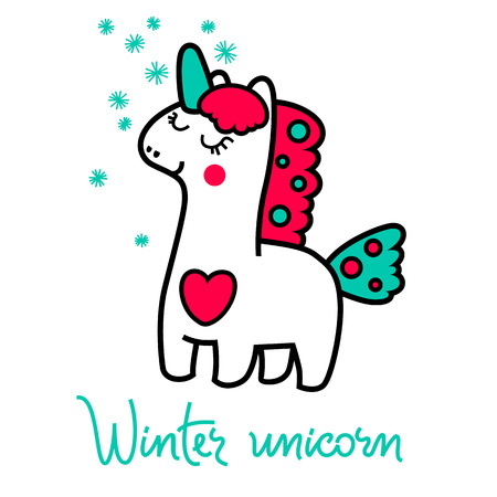 Magic unicorn in the winter, for your design vectorのイラスト素材