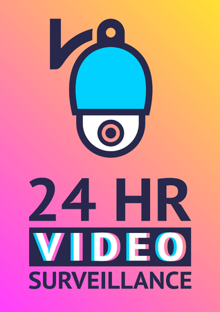 Modern sticker. Video surveillance camera, poster for printのイラスト素材