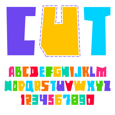 Colorful font cutout from paper. Trendy alphabet, bright colored vector letters, uppercaseのイラスト素材