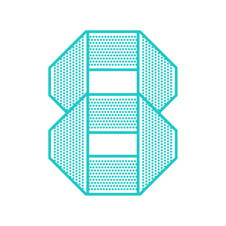 Trendy font folded from the perforated sheet. Flat alphabet, blue vector number eight on a white background.のイラスト素材