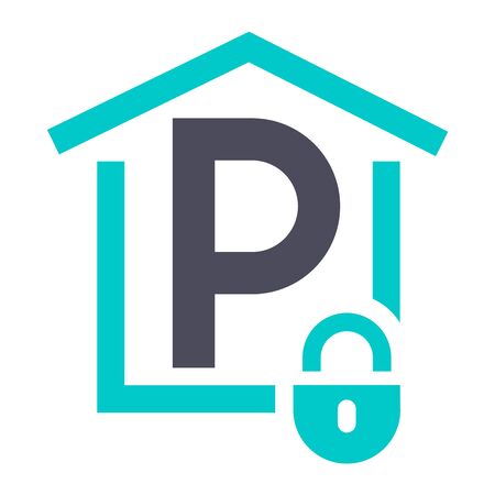 secure parking sign, gray turquoise icon on a white backgroundのイラスト素材