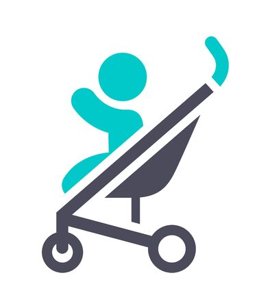 Baby pram carriage, gray turquoise icon on a white backgroundのイラスト素材