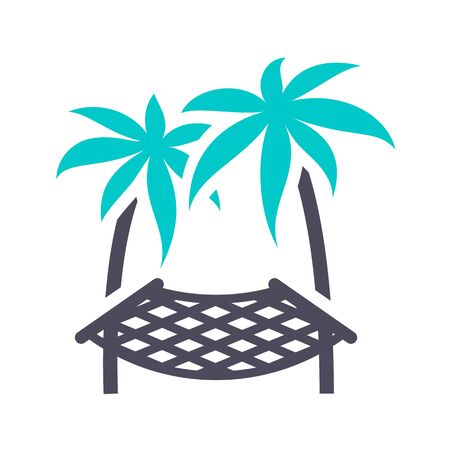 Hammock on a palm tree, gray turquoise icon on a white backgroundのイラスト素材