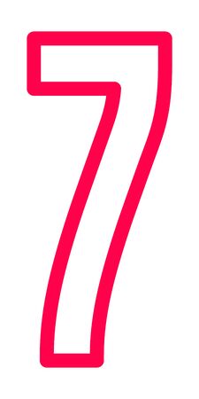 Font bright, alphabet from colored outline, number seven