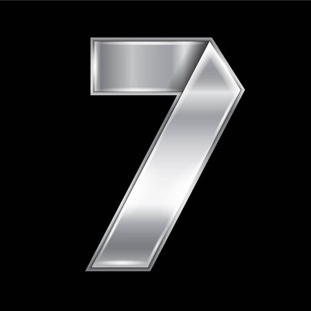 New font folded from a silver metallic ribbon. Trendy alphabet, gray vector number Seven on a black background, 10epsのイラスト素材