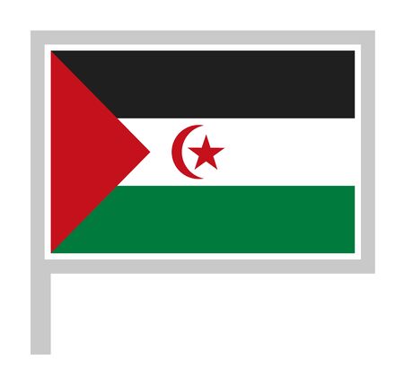 Sahrawi Arab Democratic republic flag on flagpole, rectangular shape icon on white background, vector illustration.のイラスト素材