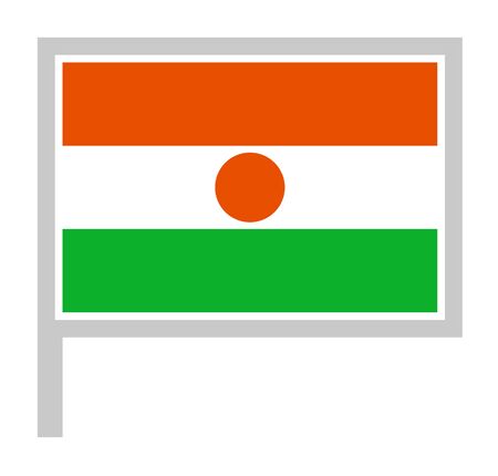 Niger flag on flagpole, rectangular shape icon on white background, vector illustration.のイラスト素材