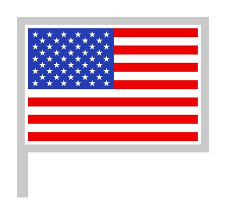 Usa flag on flagpole, rectangular shape icon on white background, vector illustration.のイラスト素材