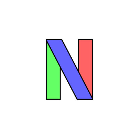 Font alphabet folded from colored paper, letter n, made in multi-colored ribbon, vector illustration 10EPSのイラスト素材