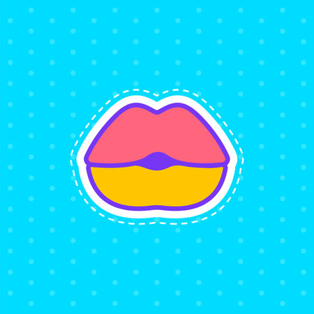 Sexy pout lips, female beautiful open mouth, sticker in the pop art style.のイラスト素材