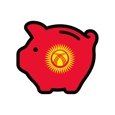 Flag of Kyrgyzstan, piggy bank icon, vector symbol.のイラスト素材