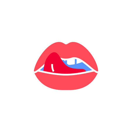 Female licking sexy lips icon or Valentines day symbol, sign designed for celebration, vector trendy modern style.のイラスト素材