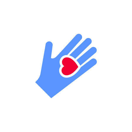 Hand with heart icon or Valentines day symbol, holiday sign designed for celebration, vector trendy modern style.のイラスト素材