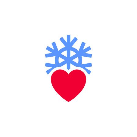 Heart with snowflake icon or Valentines day symbol, holiday sign designed for celebration, vector trendy modern style.のイラスト素材