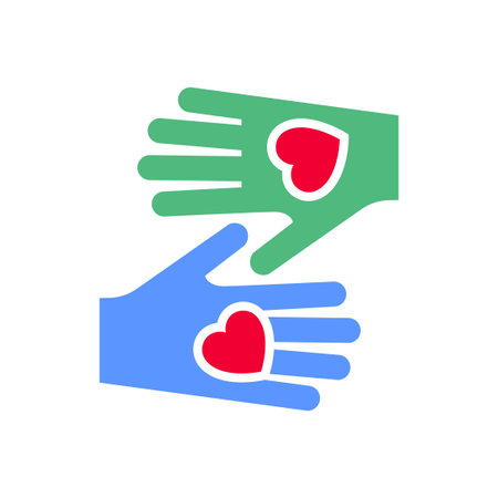 Hands with red hearts icon or Valentines day symbol, holiday sign designed for celebration, vector trendy modern style.のイラスト素材