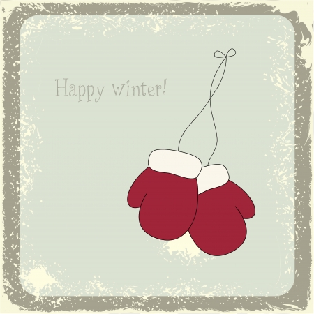 Vintage Christmas card with mittens vectorのイラスト素材