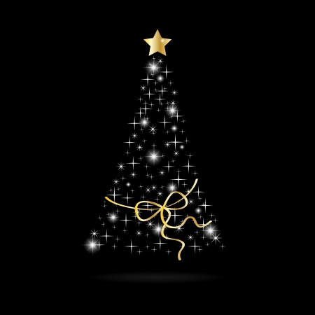 abstract Christmas treet with stars on a black and gold background vectorのイラスト素材