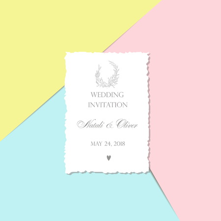 Wedding invitation with monogram - card with a torn edge  on a pのイラスト素材