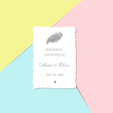 Wedding invitation with monogram - card with a torn edge  on a pのイラスト素材