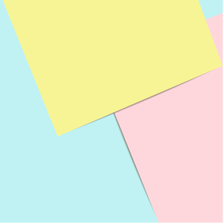 Blue, pink and yellow pastel color paper geometric flat lay background vector.の写真素材