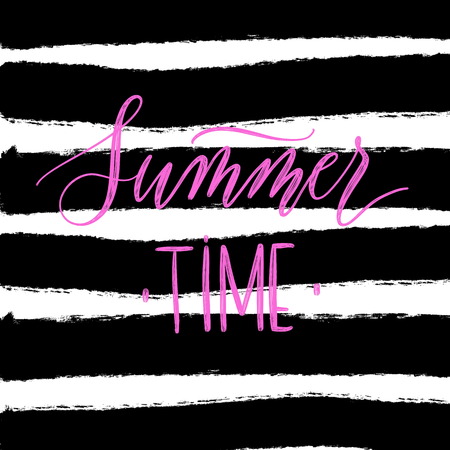 Summer time -  hand lettering vector on the background of black stripes with a brush.のイラスト素材