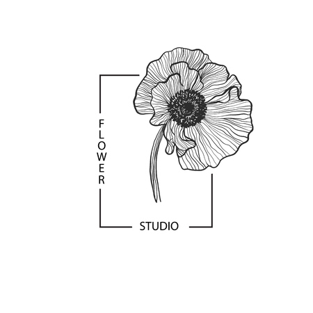 Rectangular frame with text Flower Studio and  poppy for your brのイラスト素材