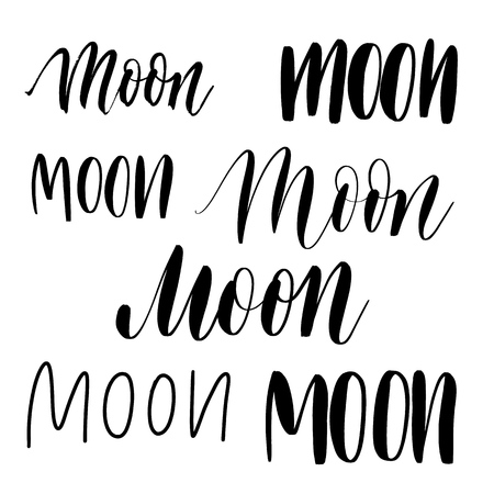 Several options for writing the word Moon -  inscription hand lettering vector.Typography design. Greetings card.のイラスト素材