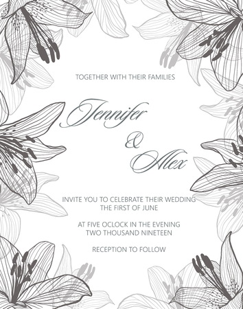 Wedding invitation pattern with flowers  lilies  vector.のイラスト素材