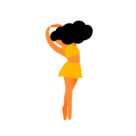A girl in a flat style in yellow clothes  vector.のイラスト素材