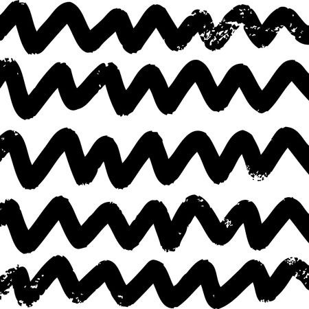 Wavy black hand drawn  lines on white background vector pattern.のイラスト素材